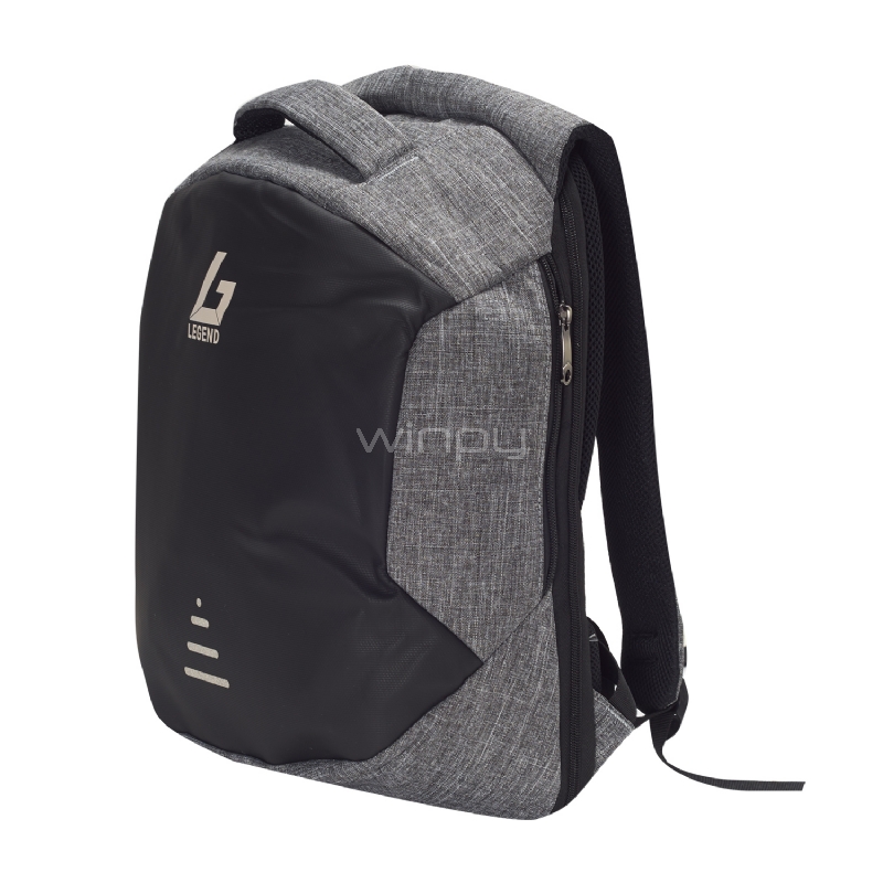 Mochila Antirrobo Legend M1810 - Negra/Gris (Cierre Seguridad, Tela Impermeable Anticortes, Cargador USB)