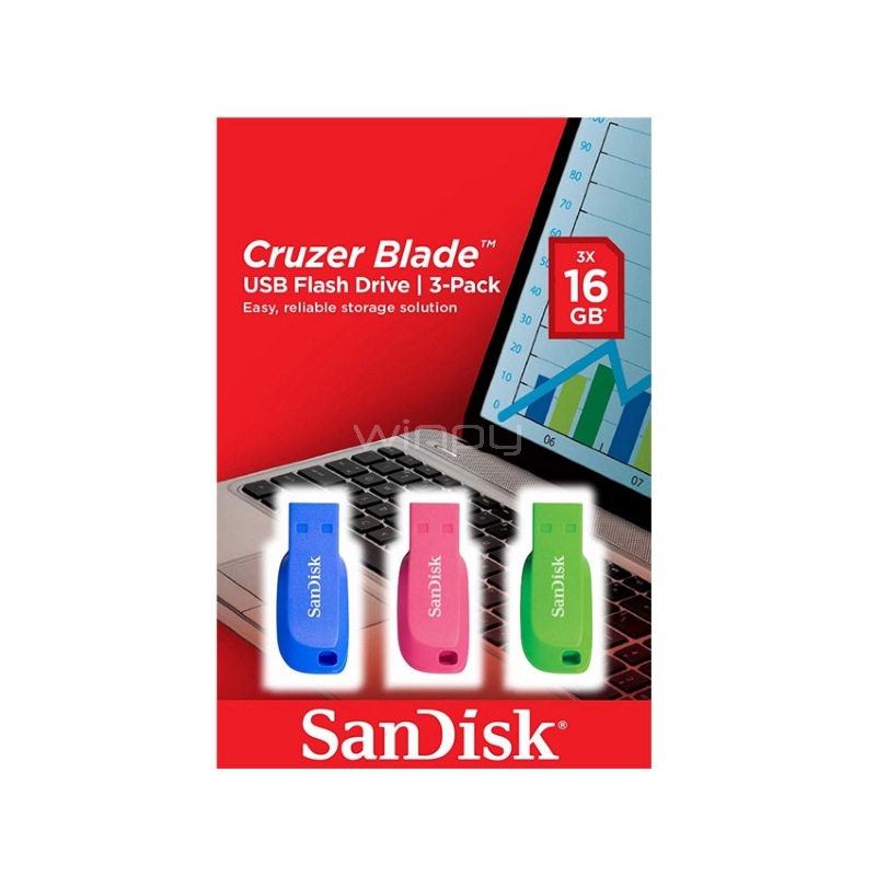 Triple Pack Pendrive SanDisk Cruzer Blade de 16GB (Pack x3, USB 2.0)