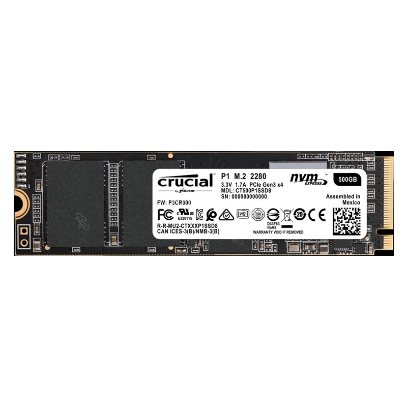 Unidad de estado solido Crucial P1 de 500GB (NVMe, 3D NAND, 1900/950 MB/s)