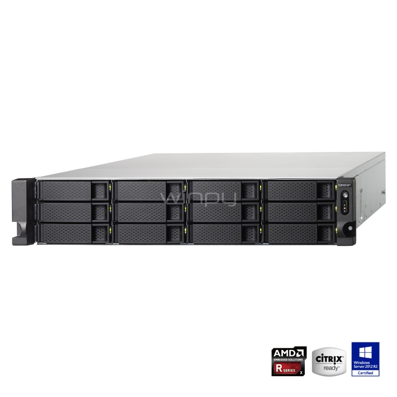 Servidor NAS QNAP TS-1273U-RP-16G (AMD QuadCore, 16GB DDR4, 12 Bahias, 2x M.2, 2x Fuente 300W, Rack 2U)