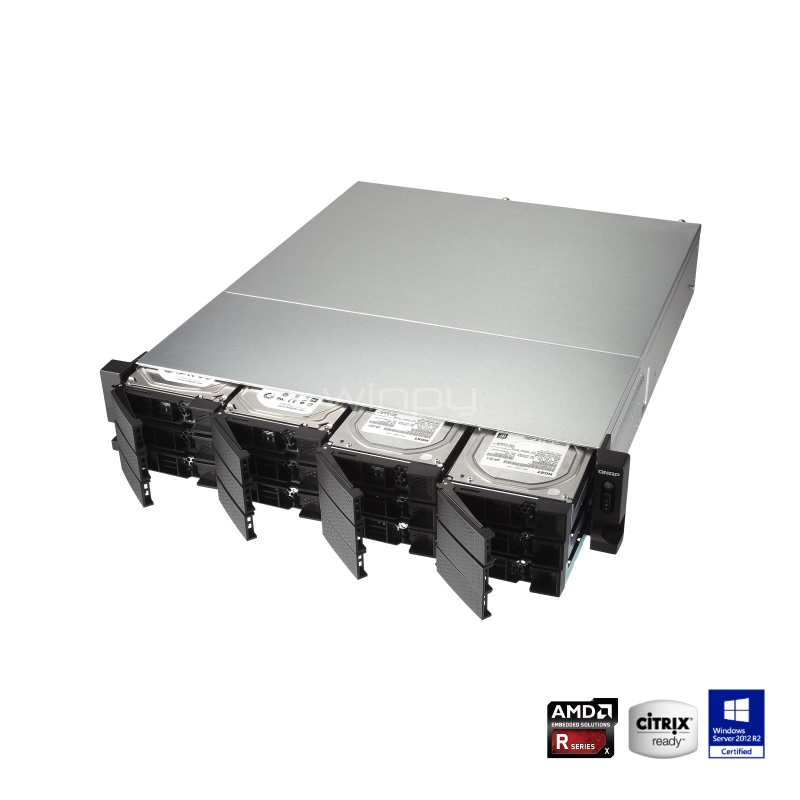 Servidor NAS QNAP TS-1273U-RP-16G (AMD QuadCore, 16GB DDR4, 12 Bahias, 2x M.2, 2x Fuente 300W, Rack 2U)