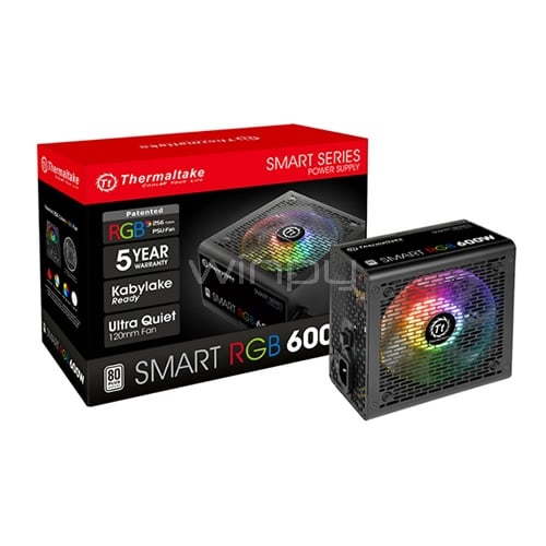 Fuente de Poder Thermaltake Smart RGB 600W Certificada 80+ (ATX, LED)