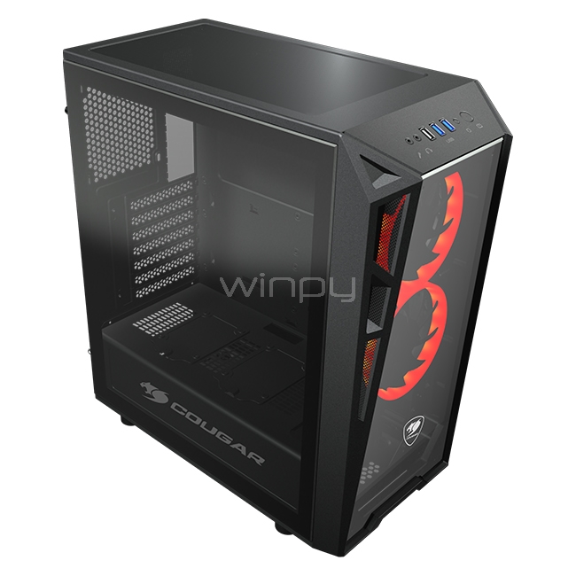 Gabinete Cougar Turret (Media Torre, Vidrio Templado, Led Red x2, Negro)