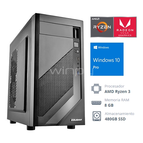 Computador Desktop Profesional Ryzen 3 (3200G, QuadCore, 8GB RAM, 480GB SSD, Win10 Pro)