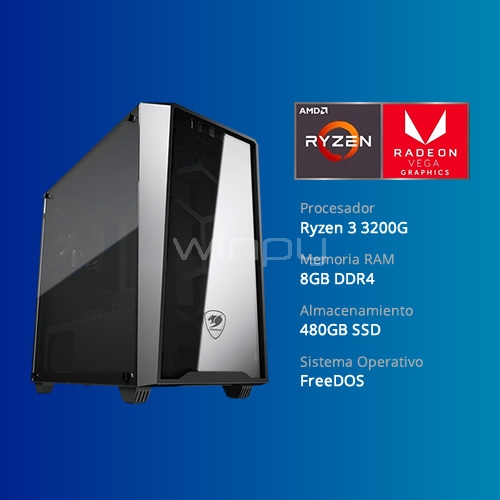 Computador Desktop Amd Ryzen 3 (3200G, QuadCore, 8GB RAM, 480GB SSD, FreeDOS)