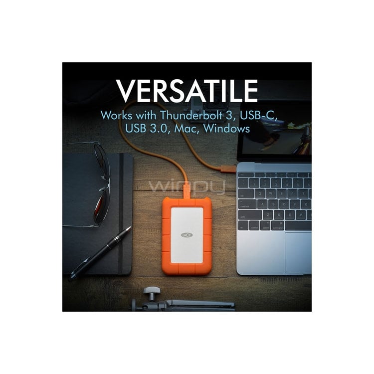 Disco duro portátil LaCie Rugged USB-C de 1TB (Resistencia a caídas, Naranja)