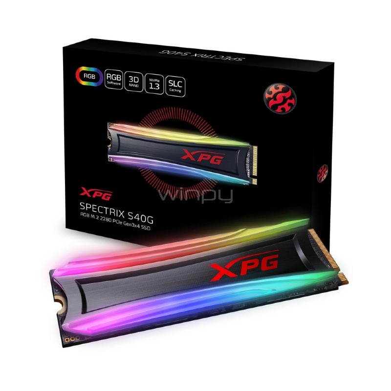 Unidad de estado sólido XPG SPECTRIX S40G RGB de 512GB (NVMe 3.0, M.2 2280, Hasta 3.500MB/s, Disipador)