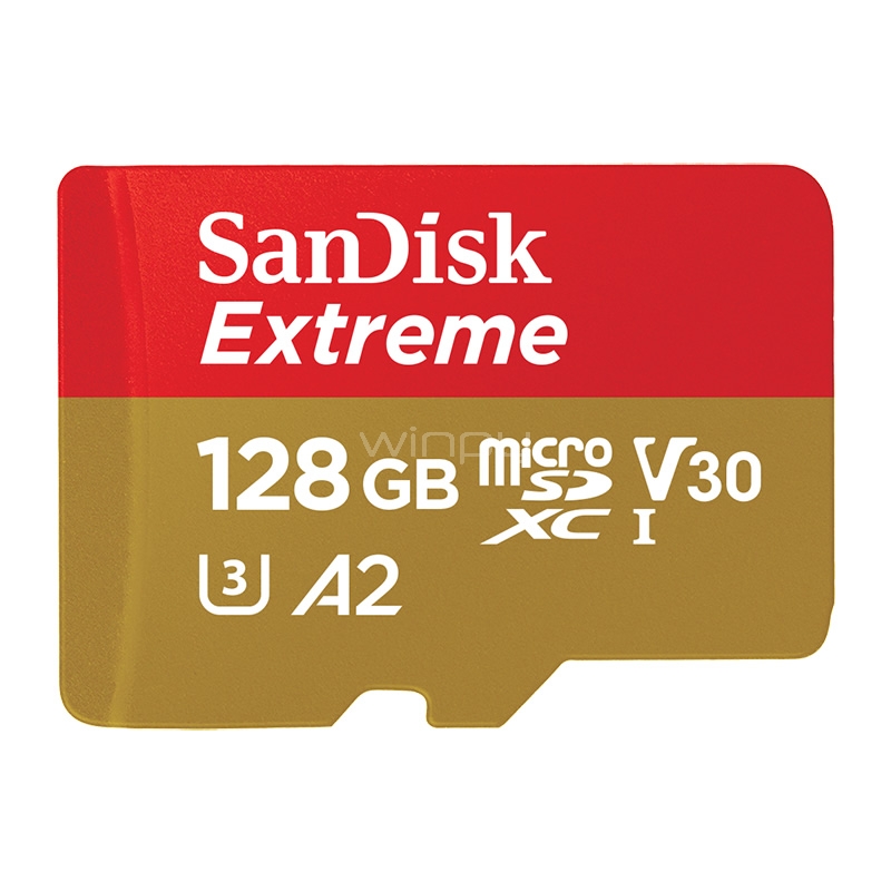 Tarjeta microSDXC SANDISK EXTREME de 128GB (UHS-I, Lectura 160MB/s, Escritura 90MB/s)