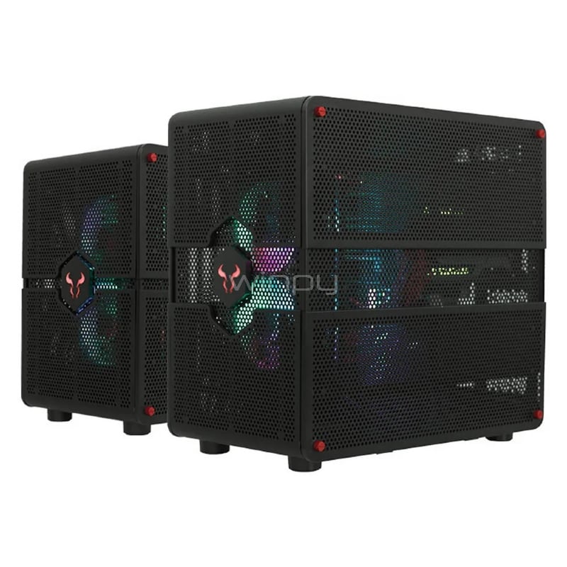 Gabinete Convertible Riotoro Morpheus (E-ATX/Mini ITX, Malla perforada, 2x Fan Red, Sin Fuente)