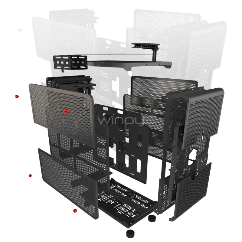 Gabinete Convertible Riotoro Morpheus (E-ATX/Mini ITX, Malla perforada, 2x Fan Red, Sin Fuente)