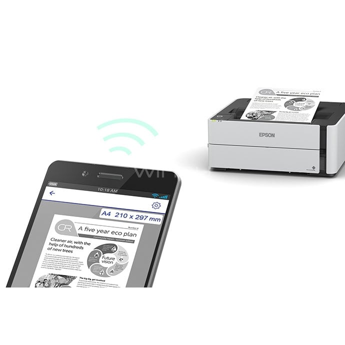 Impresora Epson EcoTank M1180 Wireless (B/N, 39ppm, 2400dpi, WiFi/USB/Ethernet)