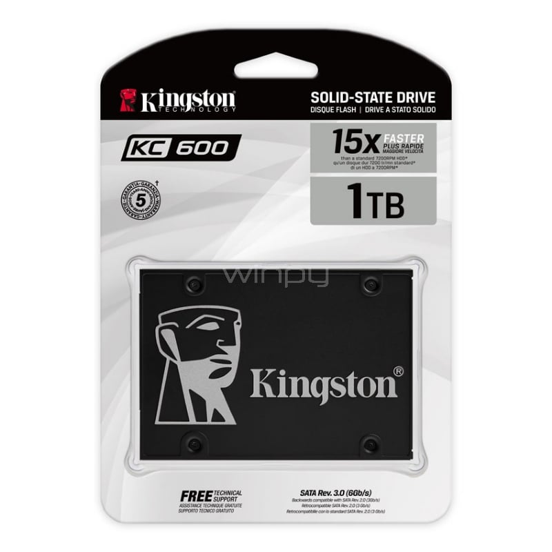 Disco estado sólido Kingston SKC600 de 1024GB (SATA, NAND 3D TLC, 550-500MB/seg)