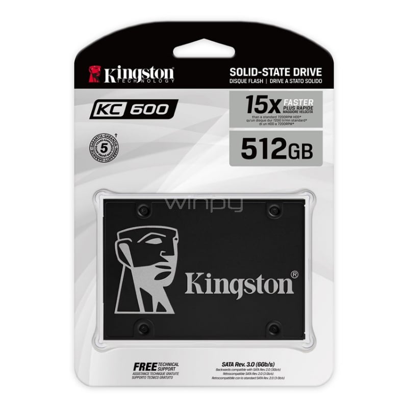 Disco estado sólido Kingston SKC600 de 512GB (SATA, NAND 3D TLC, 550-500MB/seg)