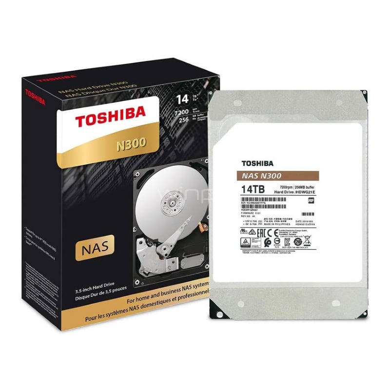 Disco duro Toshiba N300 para NAS de 14TB (Formato 3.5“, SATA, 7200rpm, Cache 256MB, Confiabilidad 24/7)