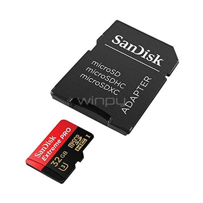 Tarjeta de memoria MicroSD SanDisk Extreme Pro de 32GB (Clase 10, SDXC, UHS 3, con Adaptador)