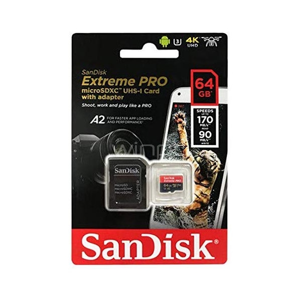Tarjeta De Memoria Sandisk Extreme Pro De 64gb Micro Sdxc Uhs Speed Class 3 Clase 10 Winpy Cl