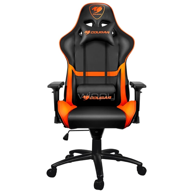 Silla Gamer Cougar Armor (Reclinable, Cojin cabeza y lumbar, Negro/Naranjo)