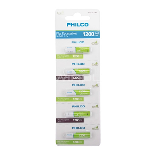Blister Pilas Recargables Philco AAA (5 unidades, 1200mAh)