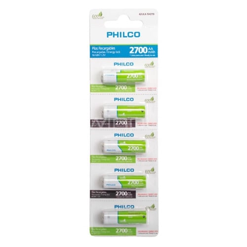 Blister Pilas Recargables Philco AA (5 unidades, 2700mAh)