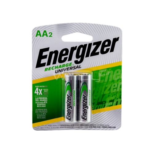 Blister Pilas Recargables Energizer AA (2 unidades, 2000mAh)