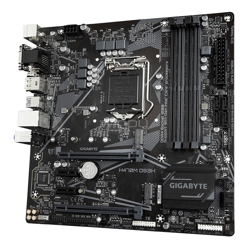 Placa Madre Gigabyte H470M DS3H (LGA1200, DDR4 2133/2933MHz, M.2 x2, MicroATX)
