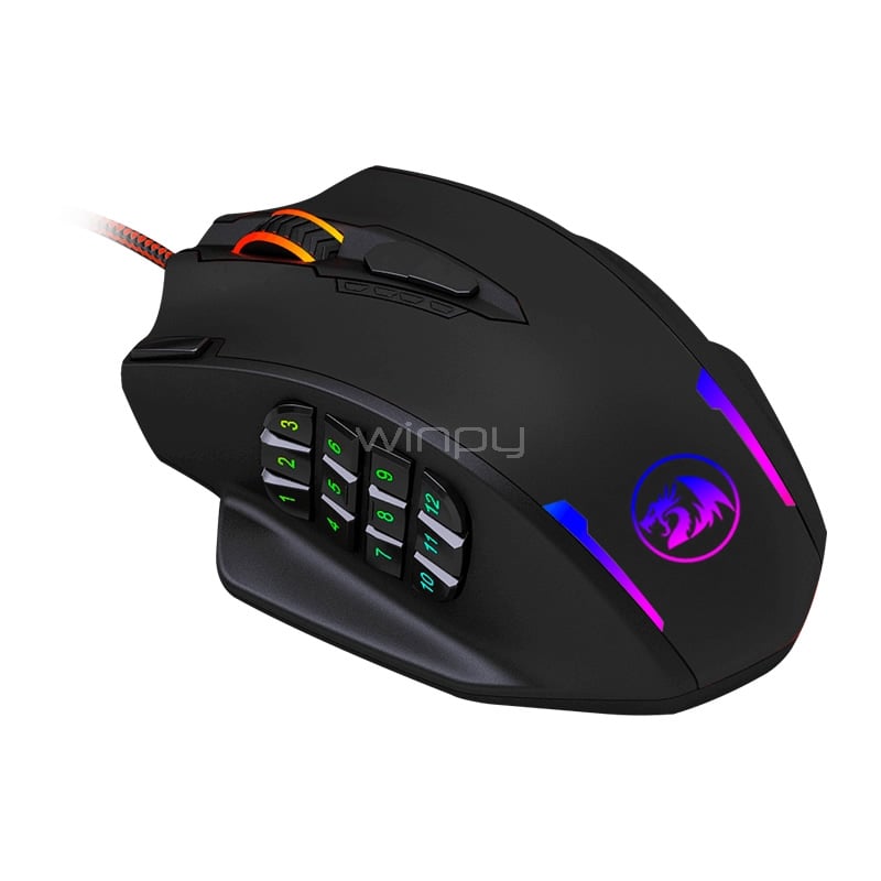 Mouse Gamer Redragon IMPACT M908 (18 Botones, RGB, Negro)