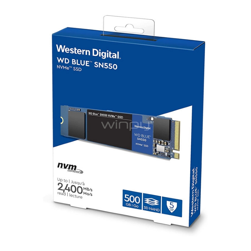 Unidad estado sólido Western Digital Blue SN550 de 500GB (NVMe  M.2 2280, PCIe 3.0)