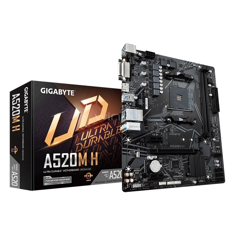 Placa Madre Gigabyte A520M H (AM4, DDR4 2133/5100MHz, M.2, RGB, MicroATX)