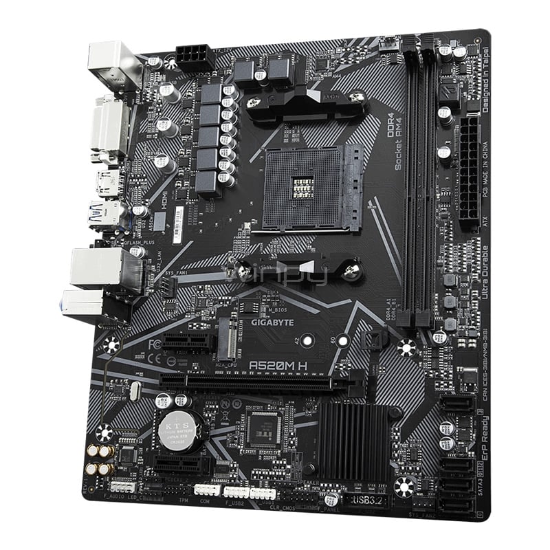 Placa Madre Gigabyte A520M H (AM4, DDR4 2133/5100MHz, M.2, RGB, MicroATX)