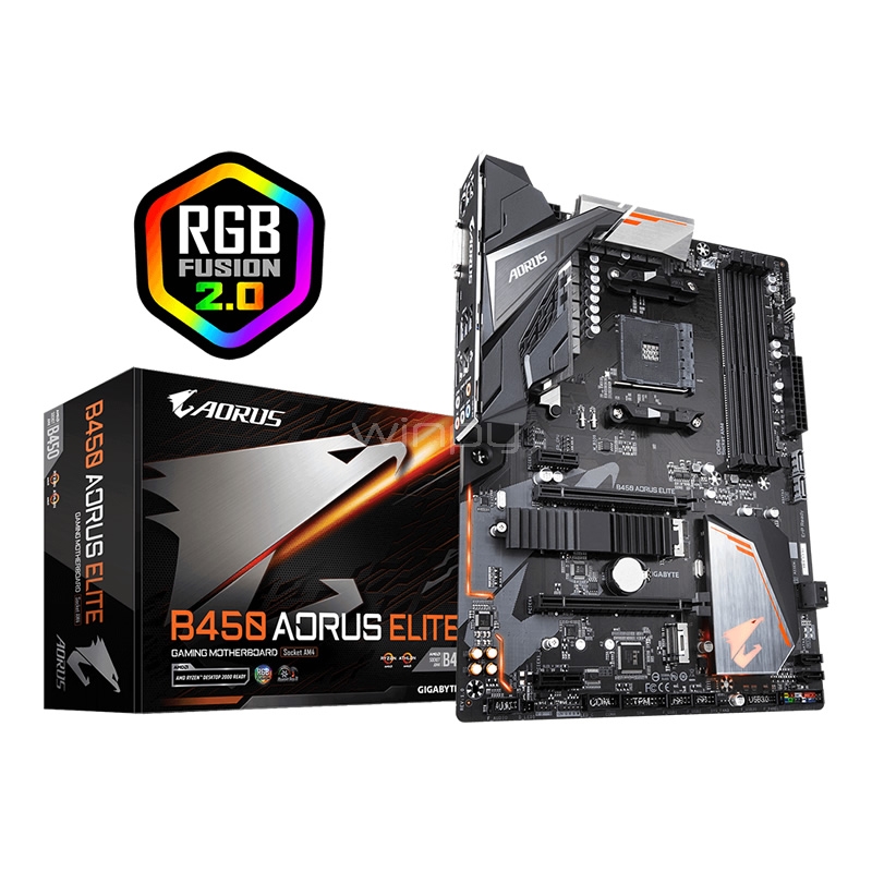 Placa Madre Gigabyte B450 AORUS ELITE (AM4, DDR4 2133/3600MHz, M.2 x2, RGB, ATX)