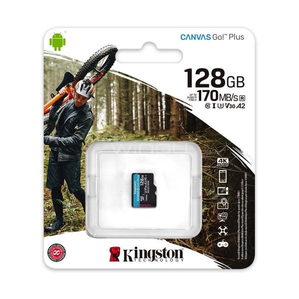 Tarjeta MicroSD Kingston Canvas Go! Plus de 128GB (UHS-I, A2, V30, U3, Clase 10)