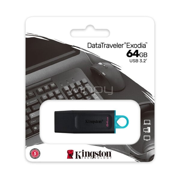 pendrive kingston datatraveler exodia de 64 gb (usb 3.2, negro)