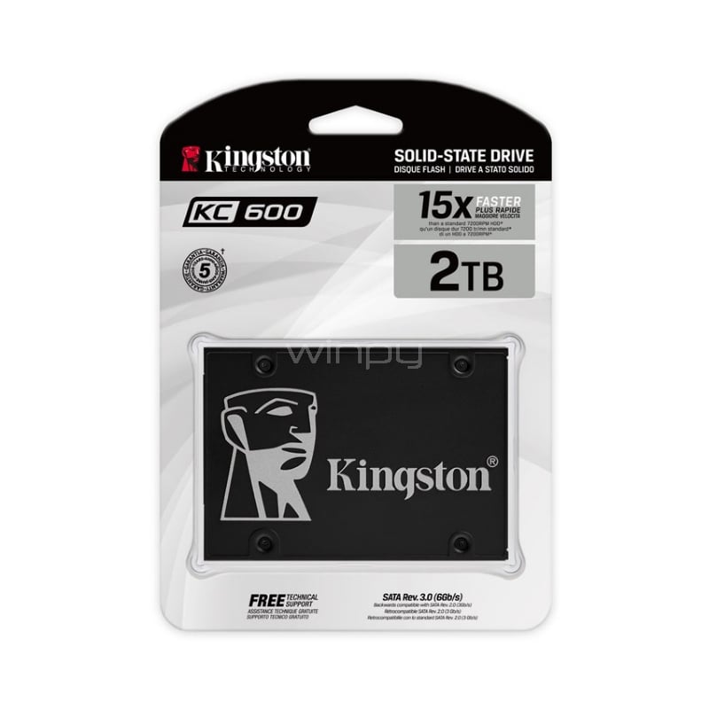 Disco SSD Kingston KC600 de 2TB (SSD, SATA, 550MB/s)