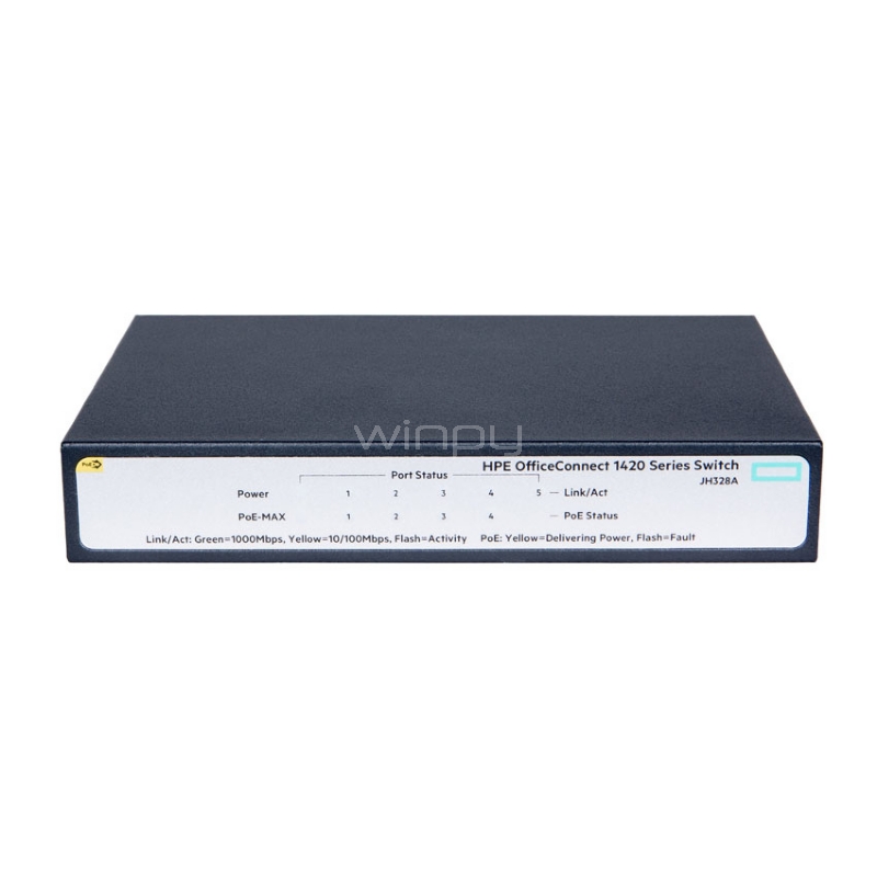 Switch Aruba HPE,  OfficeConnect 1420 (5G PoE+ - 5 Puertos - Gigabit - PoE - No Gestionado)