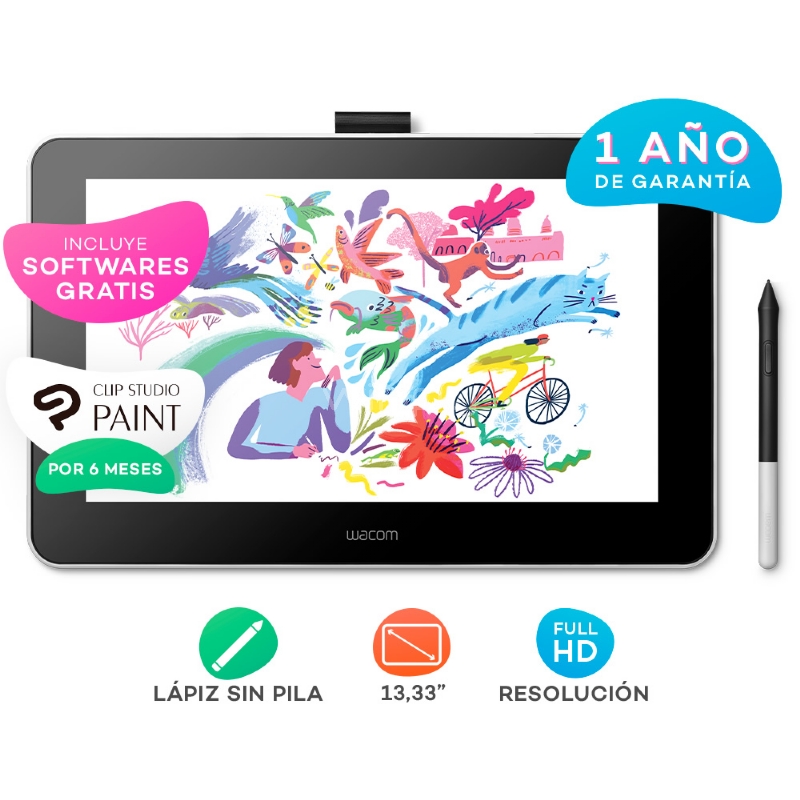 Tableta Digitalizadora Wacom One Creative Pen Display de 13“ (Mediano, HD, Blanco)