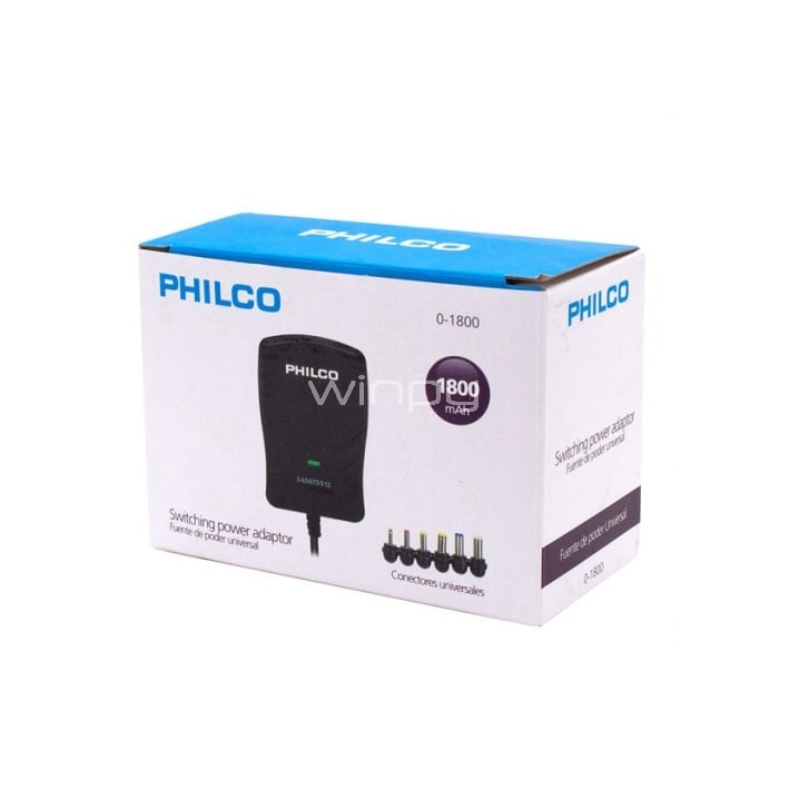 Fuente de Poder Philco para Pilas (6 conectores diferentes, 1800 mAh, Negro)
