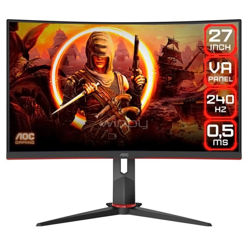 Monitor Gamer AOC Curvo de 27“ (VA, Full HD, 240Hz, 0.5ms, DP+HDMI, FreeSync, Vesa)