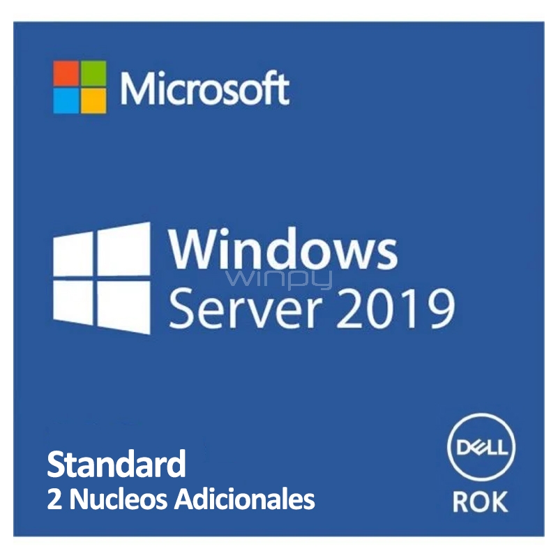 Licencia adicional de 2 núcleos Dell para Windows Server 2019 Standard ROK (Requiere Licencia WS2019)