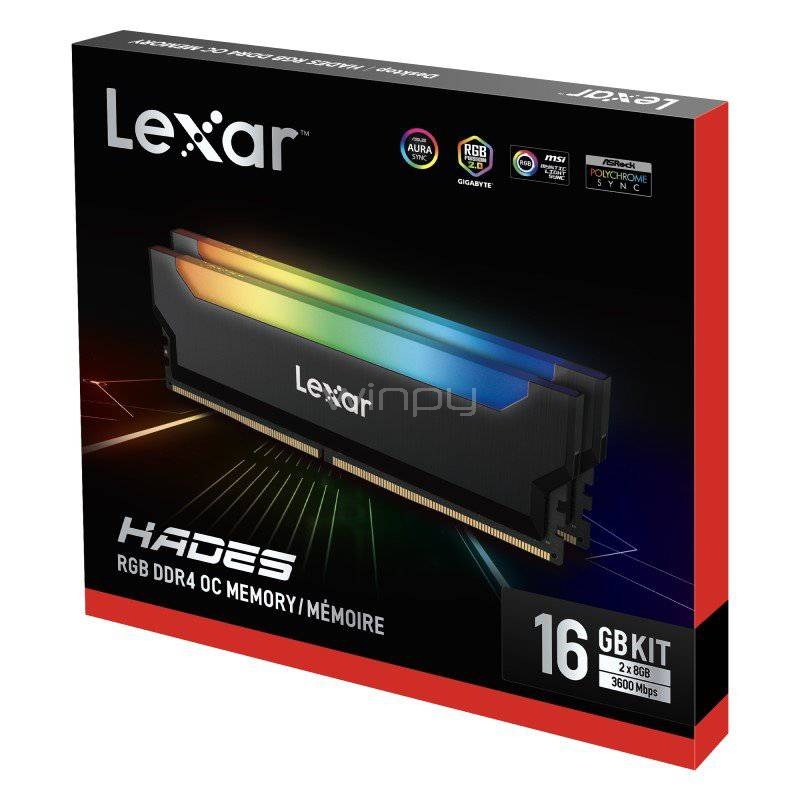 Kit de Memoria RAM LEXAR RGB de 16GB (8GB x2, DDR4, 3600MHz, CL18, DIMM)