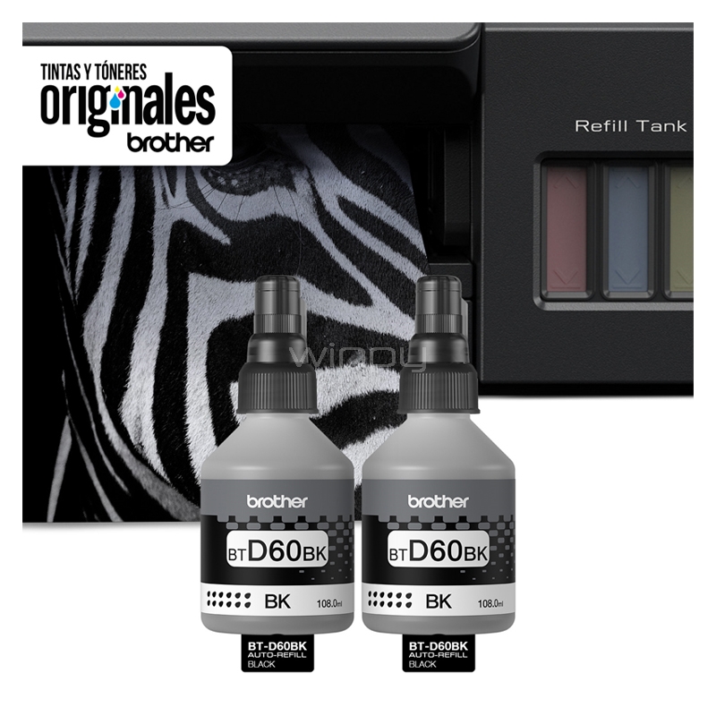 Pack de Botellas de Tinta Brother BTD60BK (2 unidades, Negro)