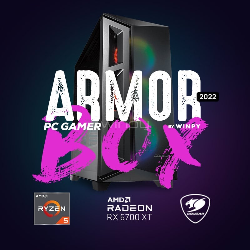 Computador Gamer Armor Box AMD (Ryzen 5 5500, RX 6700 XT, 16GB DDR4, 480GB NVMe, FreeDOS)
