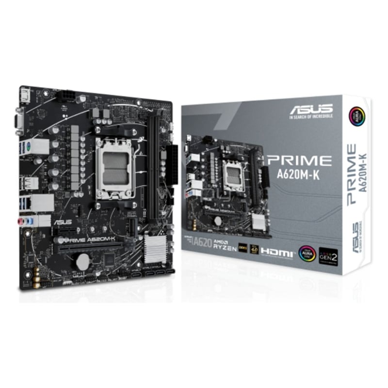 Placa Madre Asus PRIME A620M-K (AM5, DDR5 4800/7200+MHz, M.2, RGB, MicroATX)