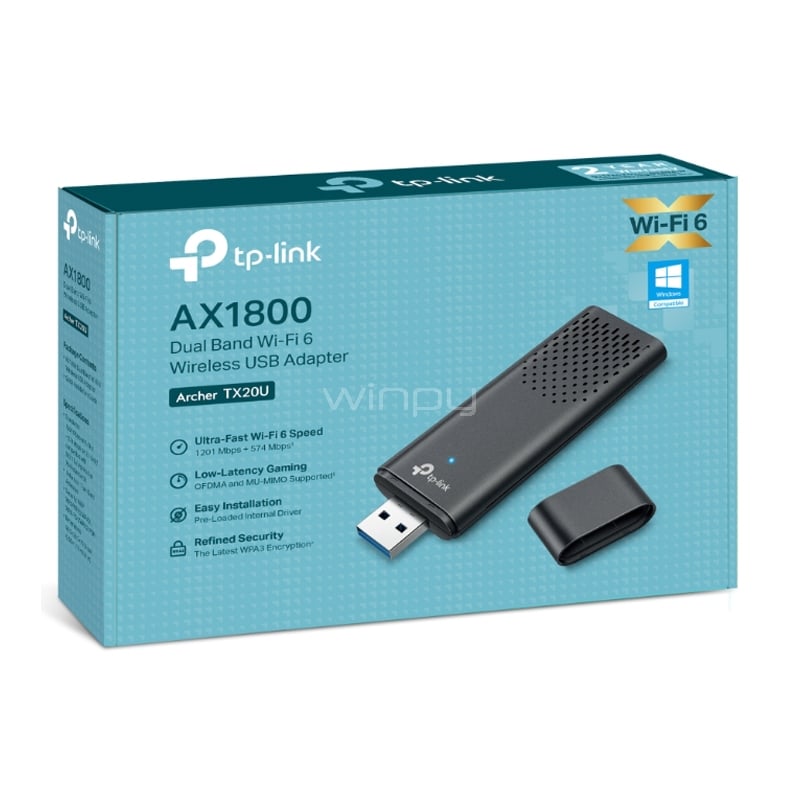 Adaptador Wi-Fi TP-Link Archer TX20U (Wi-Fi 6, Doble Banda, AX1800, USB)