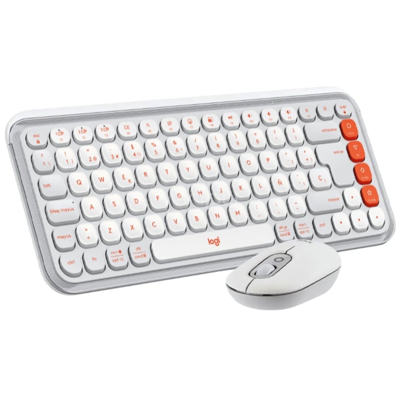 Kit Teclado + Mouse Logitech POP Icon (Bluetooth, Español, Blanco/ Naranja)