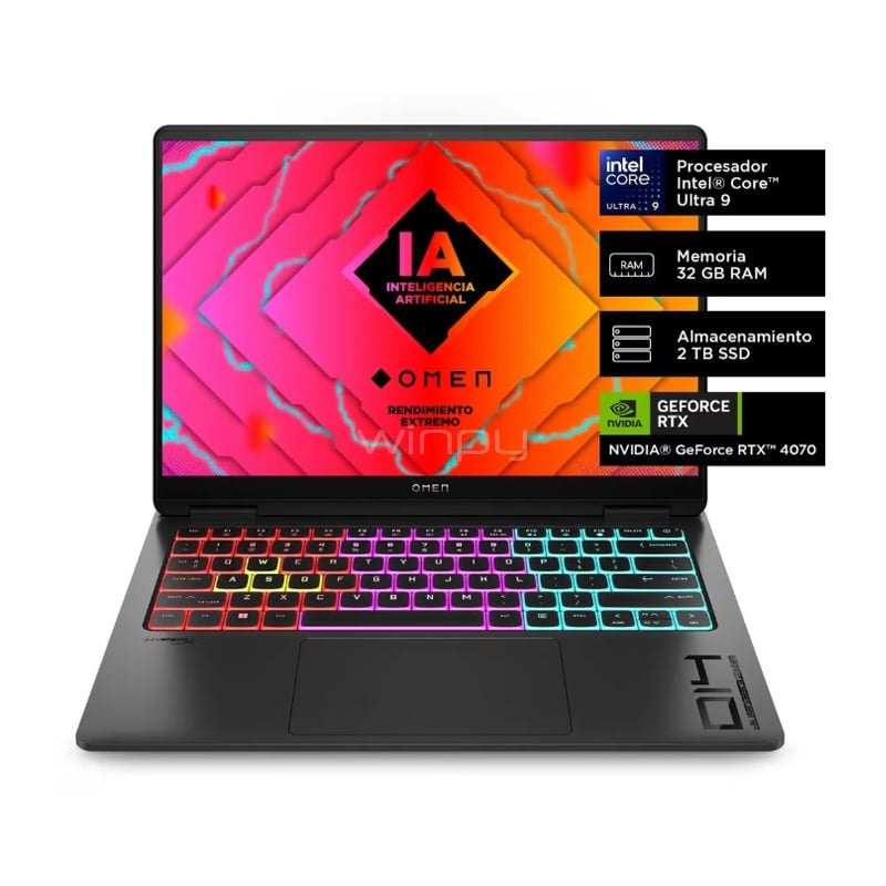 Notebook Gamer HP OMEN 14-fb0004la de 14“ (Ultra 9 185H, RTX 4070, 32GB RAM, 2TB SSD, Win11)