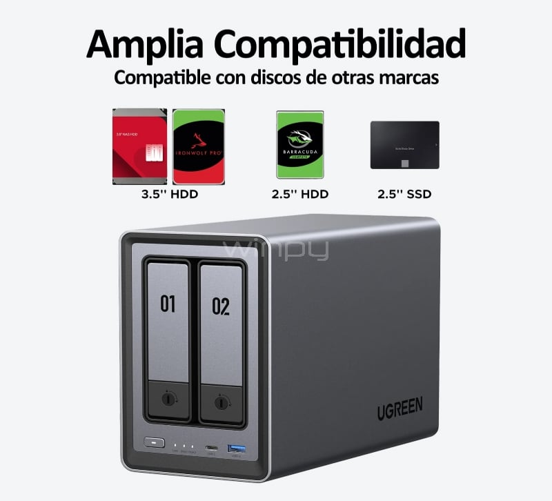 NAS UGREEN NASync DXP2800 (N100 Quad-Core, 8GB DDR5, SATA x2 + M.2