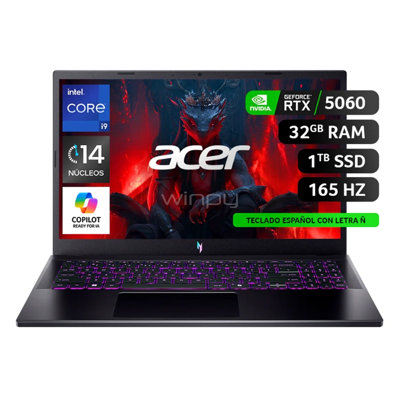 Notebook Gamer ACER Nitro V15 de 15.6“ (i9-13900H, RTX 5060, 32GB RAM, 1TB SSD, Win11)