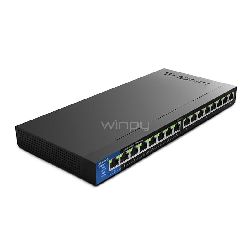 Switch Linksys LGS116P de 16 Puertos (Gigabit Ethernet, 32 Gbps, PoE+, 50 W)